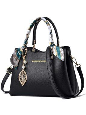 Women's Waterproof PU Leather Top-Handle Satchel Crossbody Bag w/ Scarf &